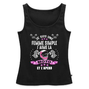 Femme Motarde Cadeau moto apero - Débardeur bio Premium Femme - noir - Devant - AI Model Female 172 light (172cm)
