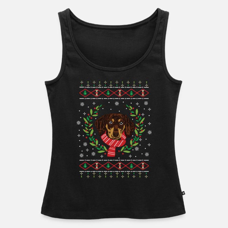 Cadeau de pull de Noël moche de teckel - Débardeur bio Premium Femme - noir