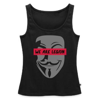 anonymous_we_are_legion_002 - Débardeur bio Premium Femme - noir - Devant - AI Model Female 172 light (172cm)