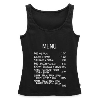 Menu Alimentaire Particulièrement Saugrenu - Débardeur bio Premium Femme - noir - Devant - AI Model Female 172 light (172cm)