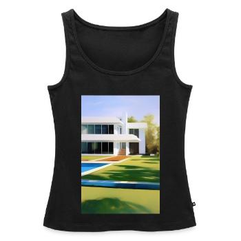 Villa blanche avec piscine - Débardeur bio Premium Femme - noir - Devant - AI Model Female 172 light (172cm)