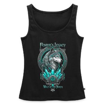 Fenrir Legacy Loup Nord Cristal Cyan - Débardeur bio Premium Femme - noir - Devant - AI Model Female 172 light (172cm)
