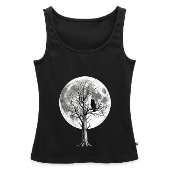 Mondnächteule auf kahler Baumkrone - Frauen Premium Organic Tank Top - Schwarz - Vorne - AI Model Female 172 light (172cm)