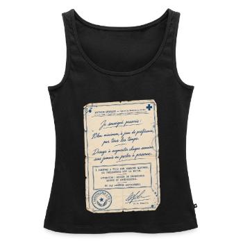 Fausse ordonnance vintage humoristique sur la cour - Débardeur bio Premium Femme - noir - Devant - AI Model Female 172 light (172cm)