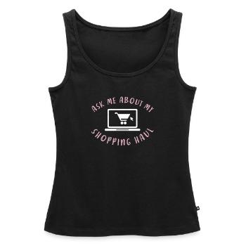 Me poser des questions sur mon panier pour - Débardeur bio Premium Femme - noir - Devant - AI Model Female 172 light (172cm)