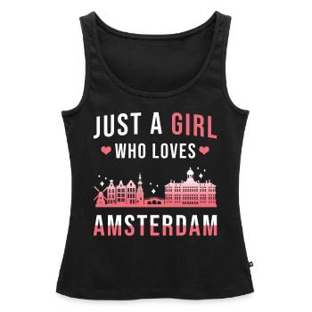 Amsterdam - Débardeur bio Premium Femme - noir - Devant - AI Model Female 172 light (172cm)