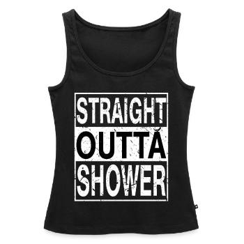 Douche droite outta - Débardeur bio Premium Femme - noir - Devant - AI Model Female 172 light (172cm)