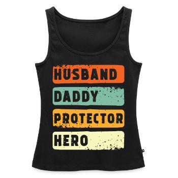 Mari Papa Protecteur Héros - Débardeur bio Premium Femme - noir - Devant - AI Model Female 172 light (172cm)