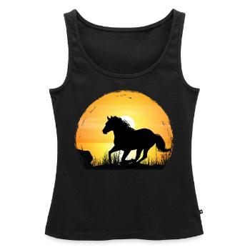 Coucher de soleil - Quarter Horse - Débardeur bio Premium Femme - noir - Devant - AI Model Female 172 light (172cm)