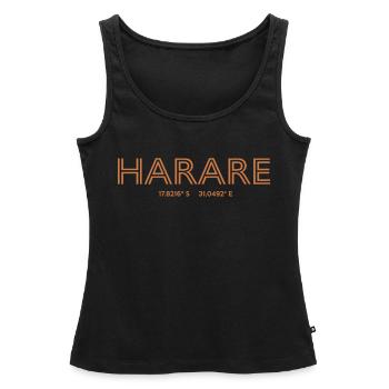 Zimbabwe Stadt Koordinaten - Harare - Frauen Premium Organic Tank Top - Schwarz - Vorne - AI Model Female 172 light (172cm)