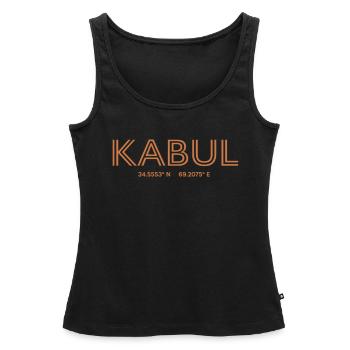 Coordonnées de la ville d’Afghanistan - Kaboul - Débardeur bio Premium Femme - noir - Devant - AI Model Female 172 light (172cm)