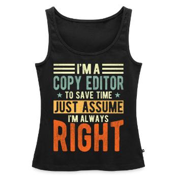 Editor - Women’s Premium Organic Tank top - black - Front - AI Model Female 172 light (172cm)