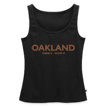 Coordonnées de la ville des États-Unis - Oakland - Débardeur bio Premium Femme - noir - Devant - AI Model Female 172 light (172cm)