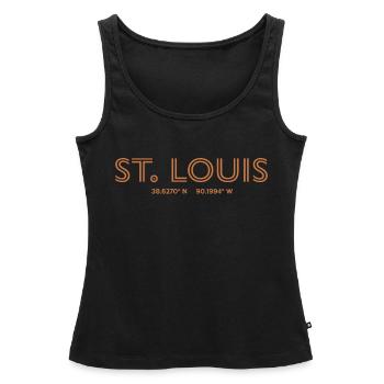 Coordonnées de la ville des États-Unis - St. Louis - Débardeur bio Premium Femme - noir - Devant - AI Model Female 172 light (172cm)