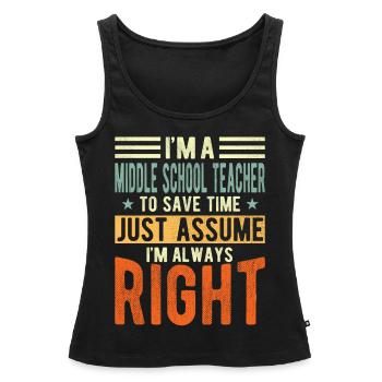 Professeur de collège - Débardeur bio Premium Femme - noir - Devant - AI Model Female 172 light (172cm)