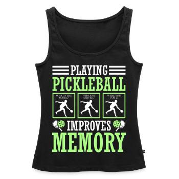 Le jeu de pickleball améliore la mémoire - Débardeur bio Premium Femme - noir - Devant - AI Model Female 172 light (172cm)