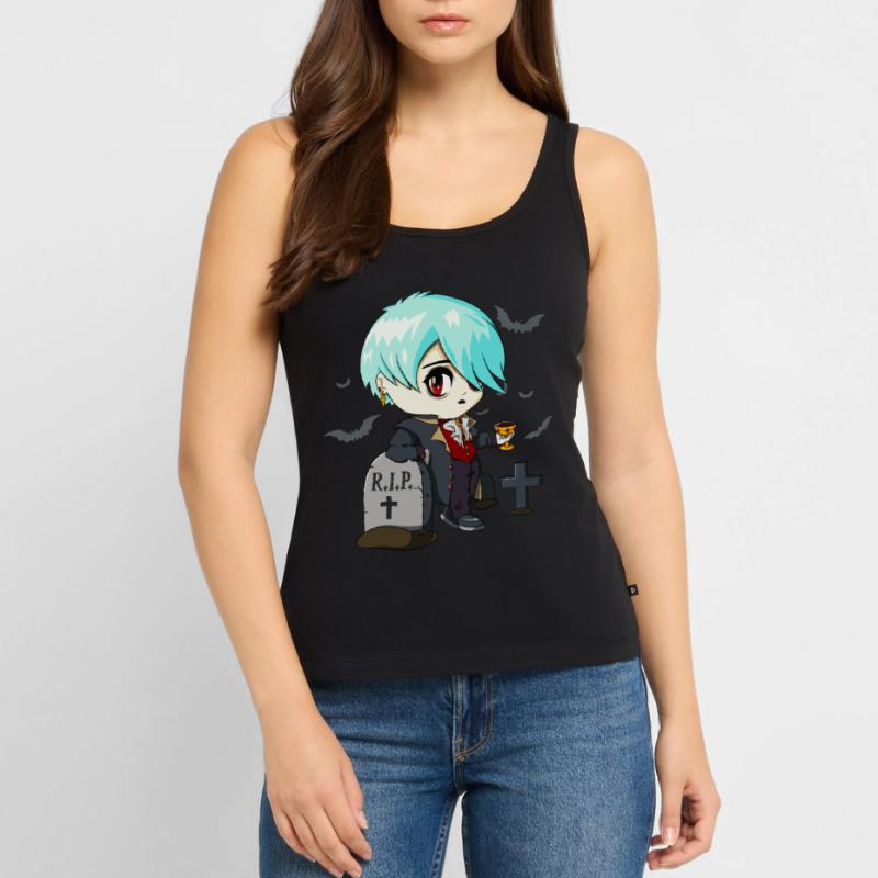 Gothic Vampire Emo Anime Goth Chibi On Graveyard Women’s Premium Organic Tank top