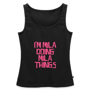 I'm Mila doing Mila things - Frauen Premium Organic Tank Top - Schwarz - Vorne - AI Model Female 172 light (172cm)