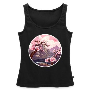 Cerisier en fleurs - Débardeur bio Premium Femme - noir - Devant - AI Model Female 172 light (172cm)