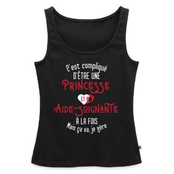 C'est compliqué d'être Une Princesse Aide-soignte - Débardeur bio Premium Femme - noir - Devant - AI Model Female 172 light (172cm)