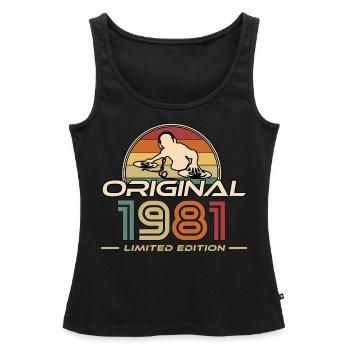 1981 - Women’s Premium Organic Tank top - black - Front - AI Model Female 172 light (172cm)