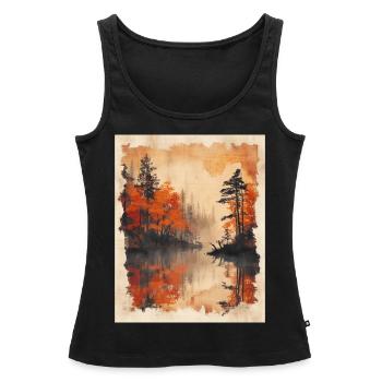 Classic Scenery Papyrus Scroll Onsen Japanese - Women’s Premium Organic Tank top - black - Front - AI Model Female 172 light (172cm)