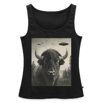 Selfie - Alien Selfie Bison OVNI - Débardeur bio Premium Femme - noir - Devant - AI Model Female 172 light (172cm)