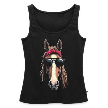 Amateur de chevaux Fier propriétaire d’un Gentle Haflinger - Débardeur bio Premium Femme - noir - Devant - AI Model Female 172 light (172cm)