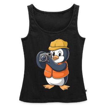Photographier un pingouin avec un appareil photo - Débardeur bio Premium Femme - noir - Devant - AI Model Female 172 light (172cm)