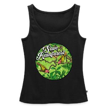 Forêt tropicale tropicale protection de l'environnement oiseaux jungle - Débardeur bio Premium Femme - noir - Devant - AI Model Female 172 light (172cm)