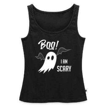 Boo ! Je suis un peu plus énign. Fantômes d’horreur Halloween - Débardeur bio Premium Femme - noir - Devant - AI Model Female 172 light (172cm)