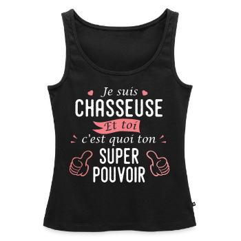 chasseuse cadeau cool chasse pour femme maman - Débardeur bio Premium Femme - noir - Devant - AI Model Female 172 light (172cm)