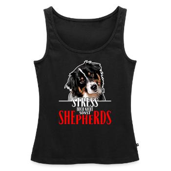 AUSTRALIAN SHEPHERD le stress ne me - Débardeur bio Premium Femme - noir - Devant - AI Model Female 172 light (172cm)