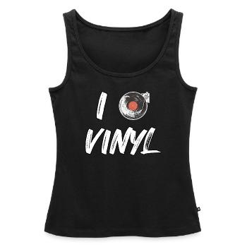 J’adore le vinyle - Débardeur bio Premium Femme - noir - Devant - AI Model Female 172 light (172cm)