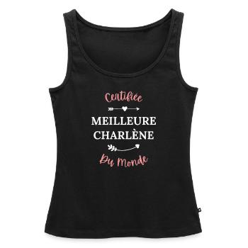 Certifiée meilleure charlène du monde - Débardeur bio Premium Femme - noir - Devant - AI Model Female 172 light (172cm)
