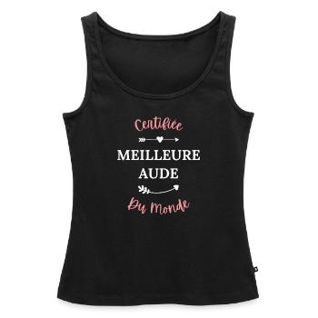 Certifiée meilleure aude du monde - Débardeur bio Premium Femme - noir - Devant - AI Model Female 172 light (172cm)