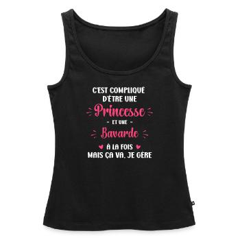 C est compliqué princesse et bavarde - Débardeur bio Premium Femme - noir - Devant - AI Model Female 172 light (172cm)