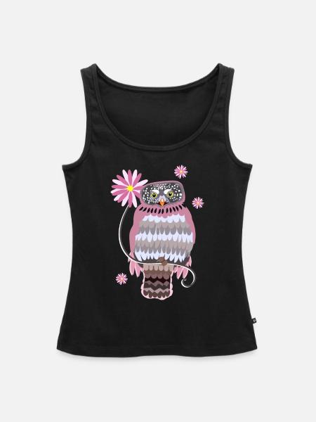 Eule mit Blumen - Frauen Premium Organic Tank Top - Schwarz