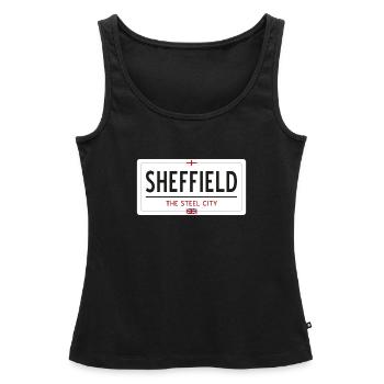 Panneau de la ville de Sheffield - Débardeur bio Premium Femme - noir - Devant - AI Model Female 172 light (172cm)