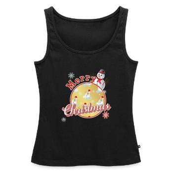 Joyeux Noël Anglais avec Bonhommes de Neige - Débardeur bio Premium Femme - noir - Devant - AI Model Female 172 light (172cm)