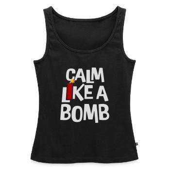 Calme comme une bombe Paradoxe Ironie Humour Blague explosive - Débardeur bio Premium Femme - noir - Devant - AI Model Female 172 light (172cm)