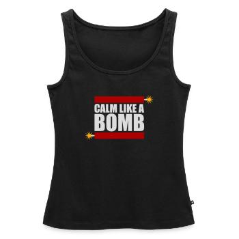 Calme comme une bombe Paradoxe Ironie Humour Blague explosive - Débardeur bio Premium Femme - noir - Devant - AI Model Female 172 light (172cm)