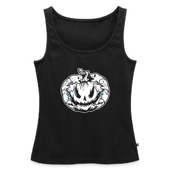 Drôle de citrouille d’Halloween avec de nombreux fantômes - Débardeur bio Premium Femme - noir - Devant - AI Model Female 172 light (172cm)
