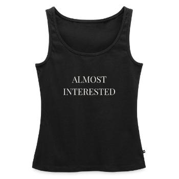 Presque intéressé | Statistique drôle d’introverti sarcastique - Débardeur bio Premium Femme - noir - Devant - AI Model Female 172 light (172cm)