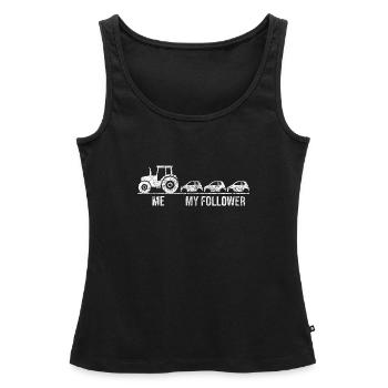 Un tracteur tire la chaîne de la voiture - Débardeur bio Premium Femme - noir - Devant - AI Model Female 172 light (172cm)
