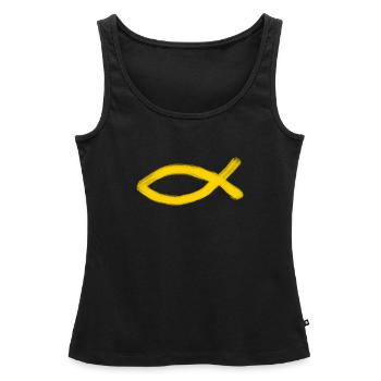 yellow Jesus fish fish Ichthys fish - Women’s Premium Organic Tank top - black - Front - AI Model Female 172 light (172cm)