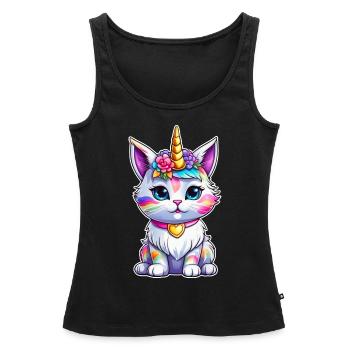 Chat licorne mignon - Débardeur bio Premium Femme - noir - Devant - AI Model Female 172 light (172cm)