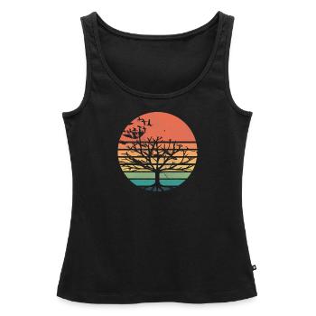 Coucher de soleil rétro avec des arbres et des oiseaux migrateurs - Débardeur bio Premium Femme - noir - Devant - AI Model Female 172 light (172cm)