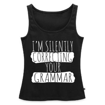 Professeur d'anglais grammaire - Débardeur bio Premium Femme - noir - Devant - AI Model Female 172 light (172cm)