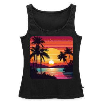 Atmospheric sunset with palm trees - Women’s Premium Organic Tank top - black - Front - AI Model Female 172 light (172cm)